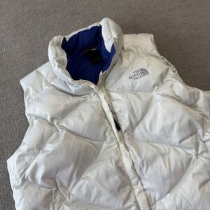 The North Face 550 Puffer Vest Jacket Womens Large White Blue Quilted